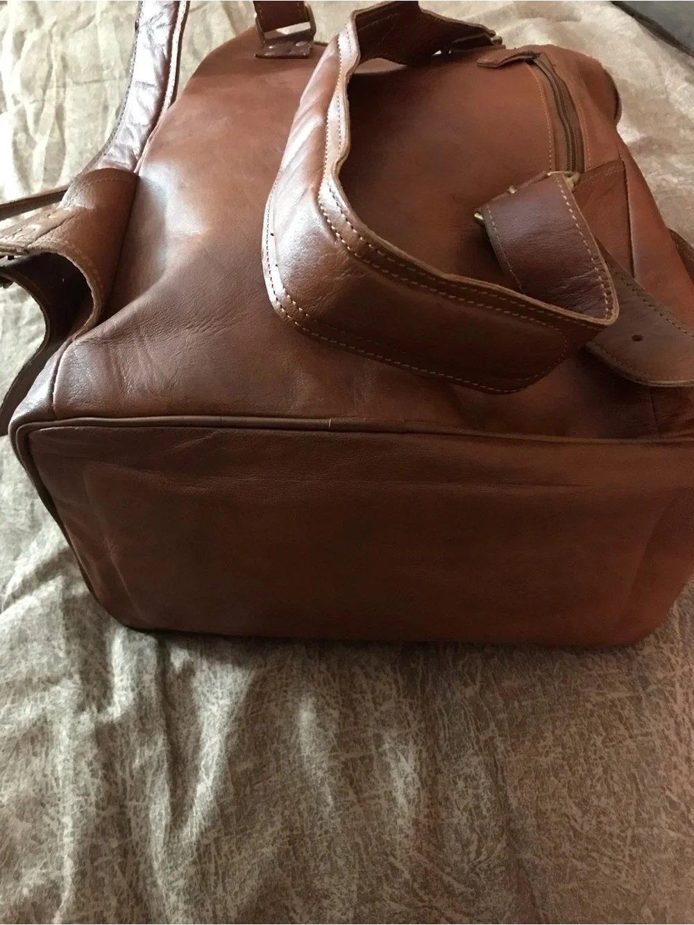 Classic Brown Leather Backpack with Front Buckle Pockets